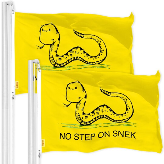 G128 2 Pack: No Step on Snek Cute Cartoon Flag | 3x5 Ft | LiteWeave Pro Series Printed 150D Poly | Novelty Flag, Indoor/Outdoor, Brass Grommets, Thicker and More Durable Than 100D 75D Poly